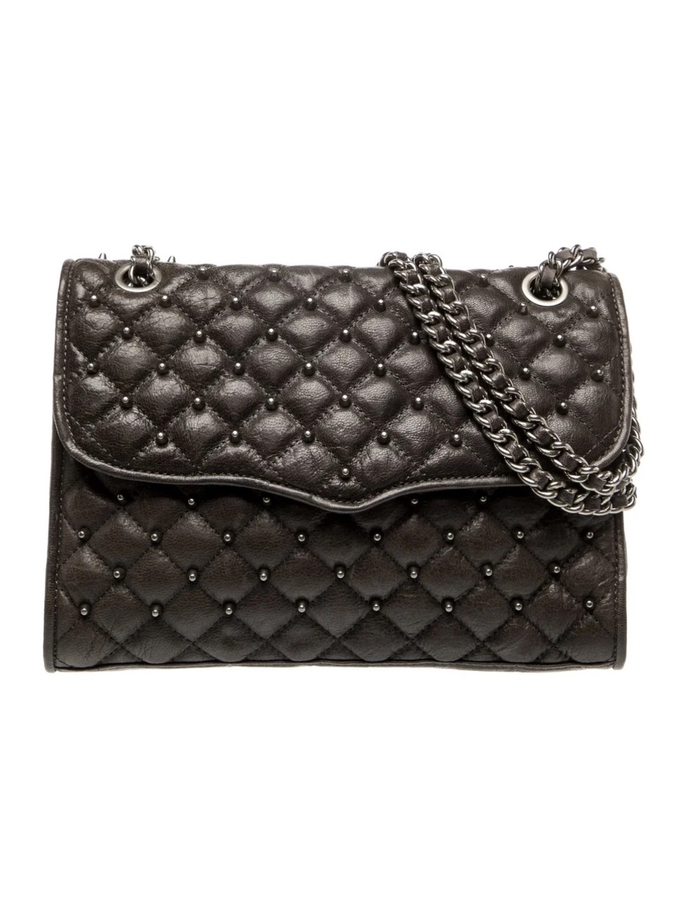REBECCA MINKOFF $395 Quilted Affair Black Leather Shoulder Bag studded accents